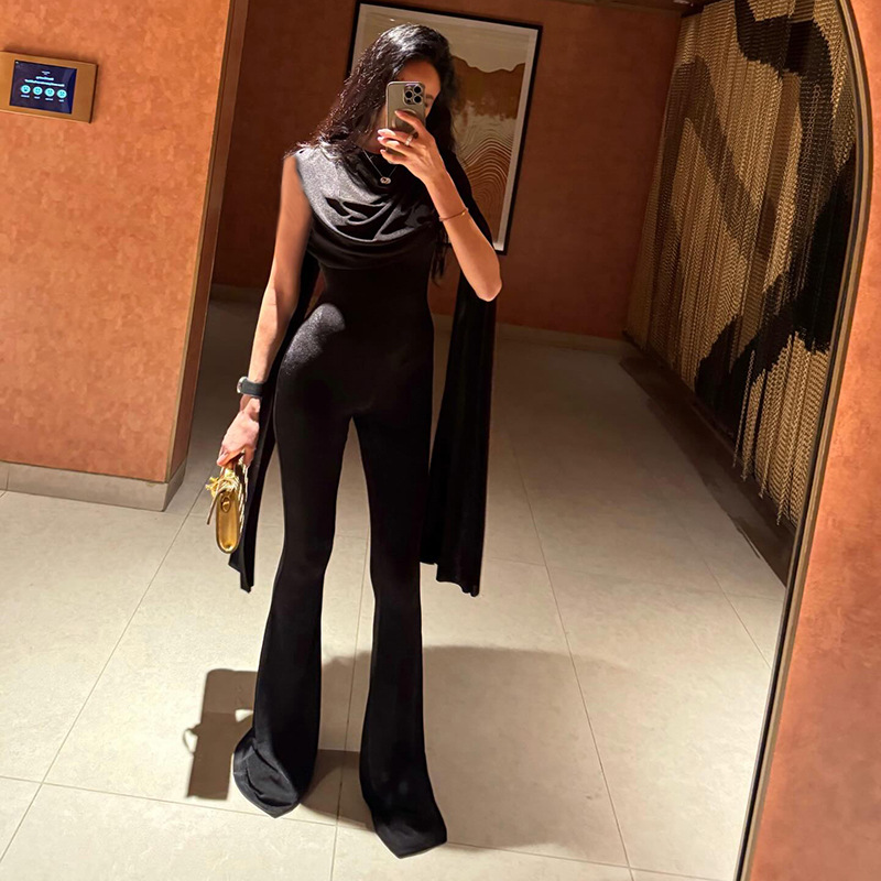 Women'S Formal Wear For A Wedding Guest - Macacão Feminino Preto Sexy Sem Mangas