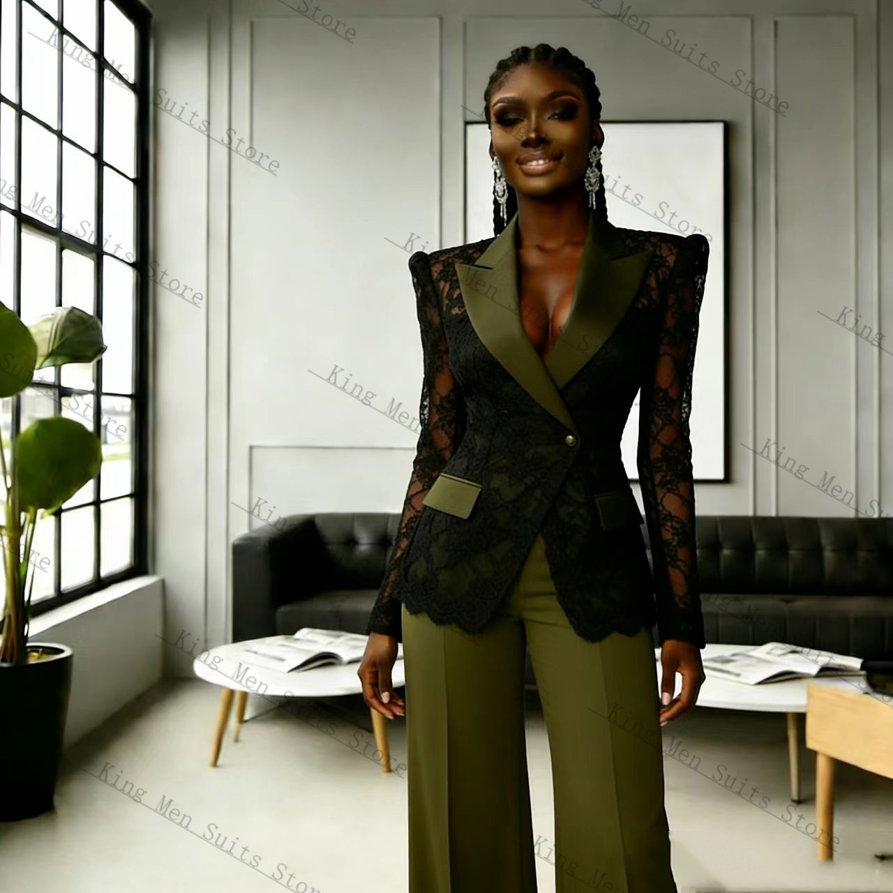Women'S Formal Wear For A Wedding Guest - Conjunto Feminino de Renda Verde e