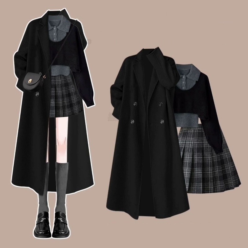 Pencil Skirt Midi - Conjunto Feminino Coreano de Outono Inverno: