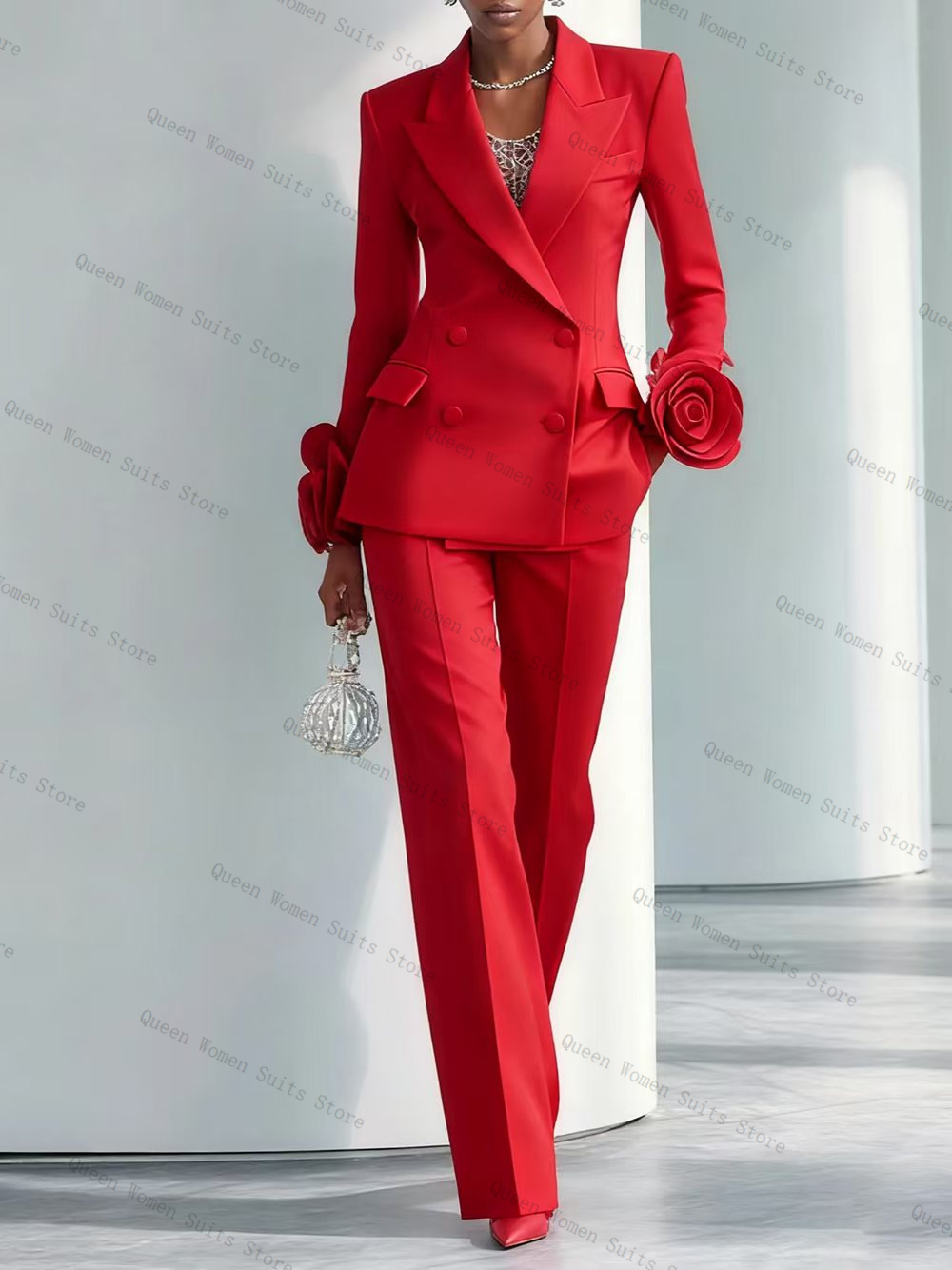 Women'S Formal Wear For A Wedding Guest - Luxo vermelho feminino terno conjunto 2