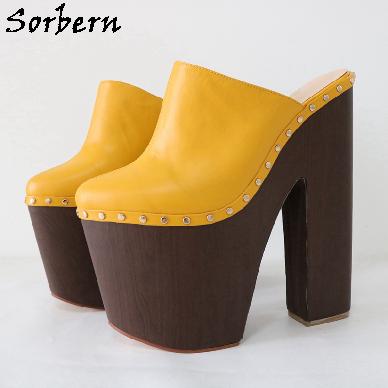 Pump Heel Block - Sorbern gengibre amarelo bomba sapatos 24cm