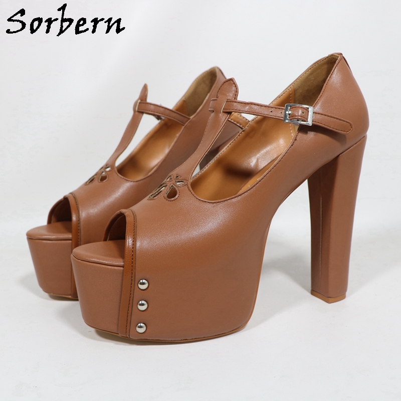 Pump Heel Block - Sorbern marrom fosco feminino bomba sapatos