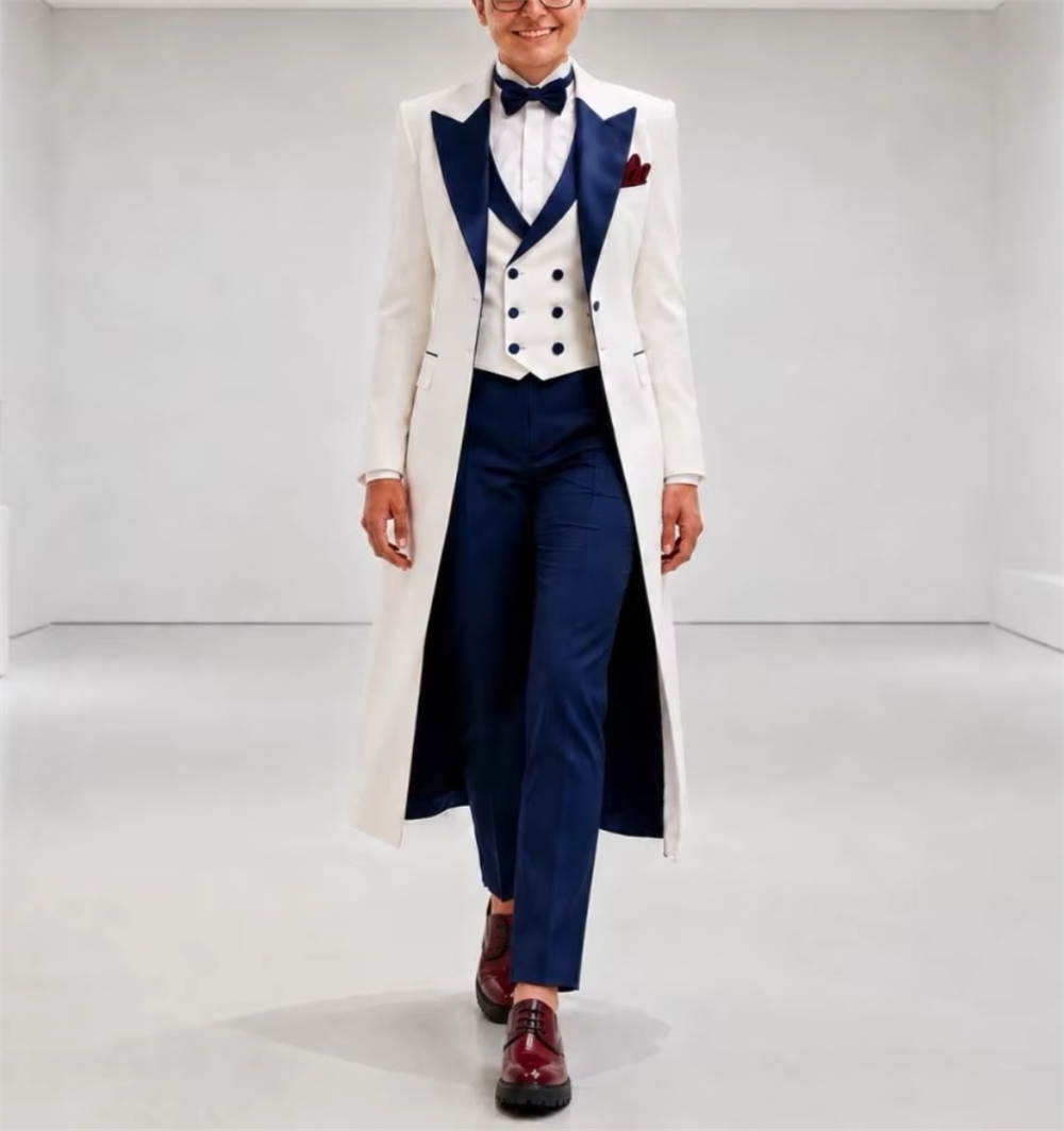 Women'S Formal Wear Suit - Jaqueta Feminina Azul Marinho e Branca,