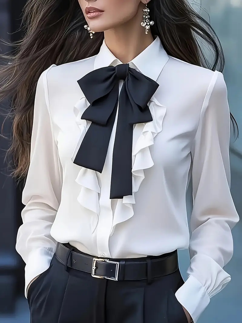 Women Formal Blouses For Evening Wear - Blusa Elegante de Manga Longa com