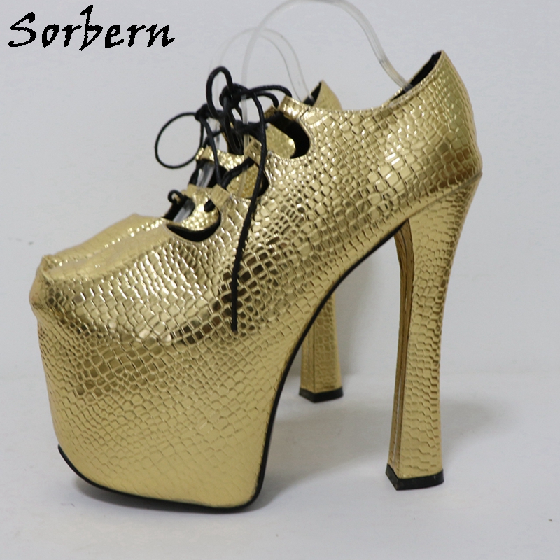 Sorbern ouro crocodilo 20cm bo - Pump Heel Block avaliação e preço