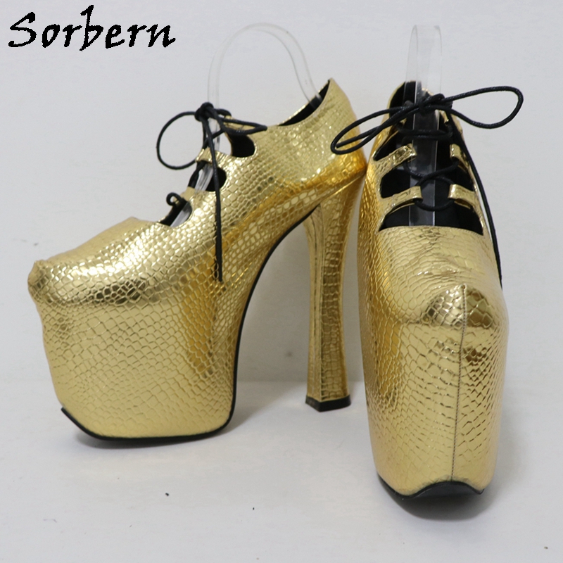 Sorbern ouro crocodilo 20cm bo - Pump Heel Block avaliação e preço