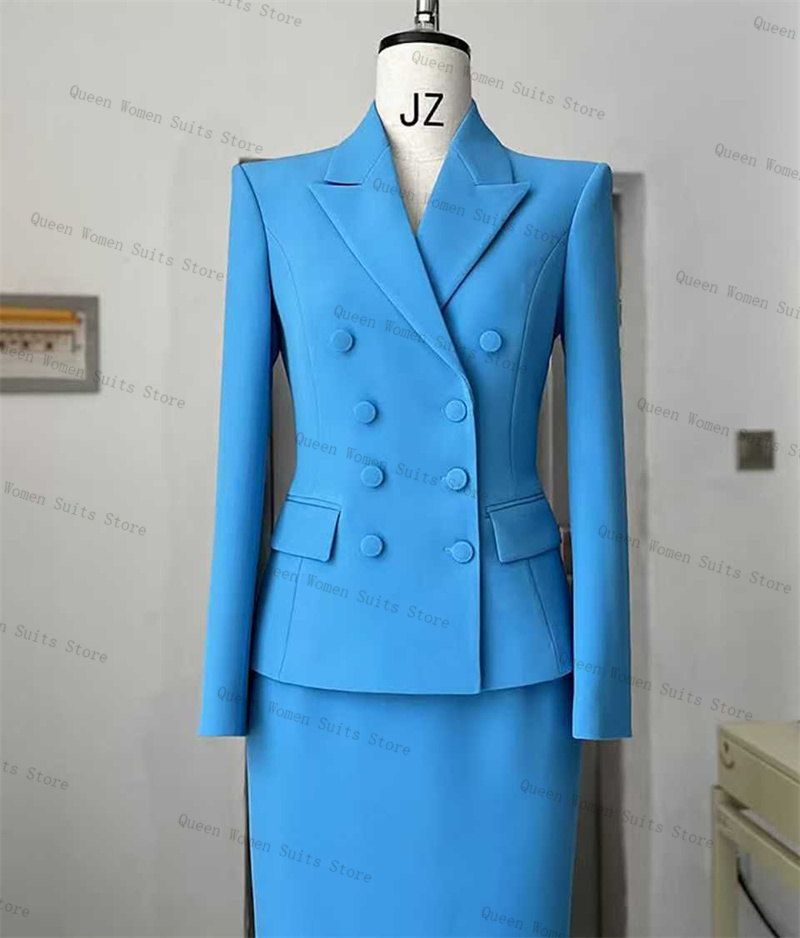 Céu azul feminino terno saia c - Women'S Formal Wear For A Wedding Guest avaliação e preço