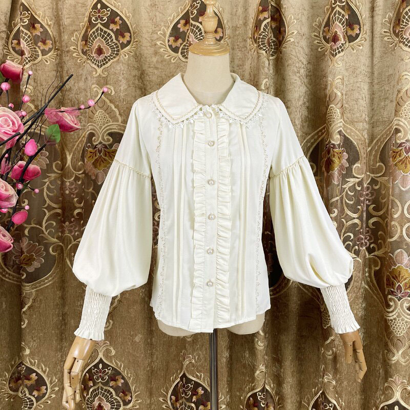 Camisa Lolita com Gola de Bone - Women Formal Blouses For Evening Wear avaliação e preço