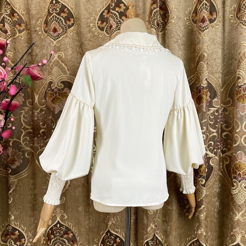 Camisa Lolita com Gola de Bone - Women Formal Blouses For Evening Wear avaliação e preço