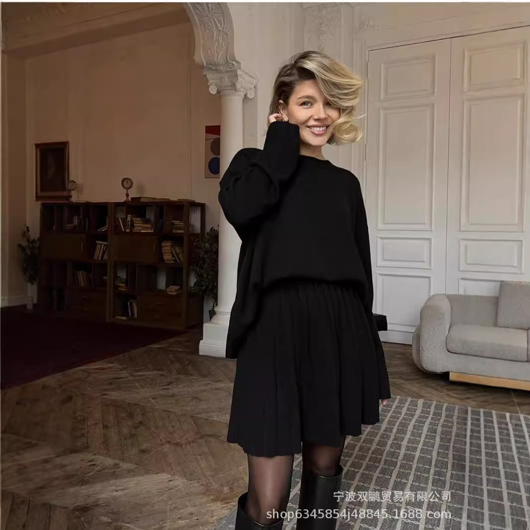 Outono cor sólida o-pescoço ca - Pencil Skirt Midi avaliação e preço